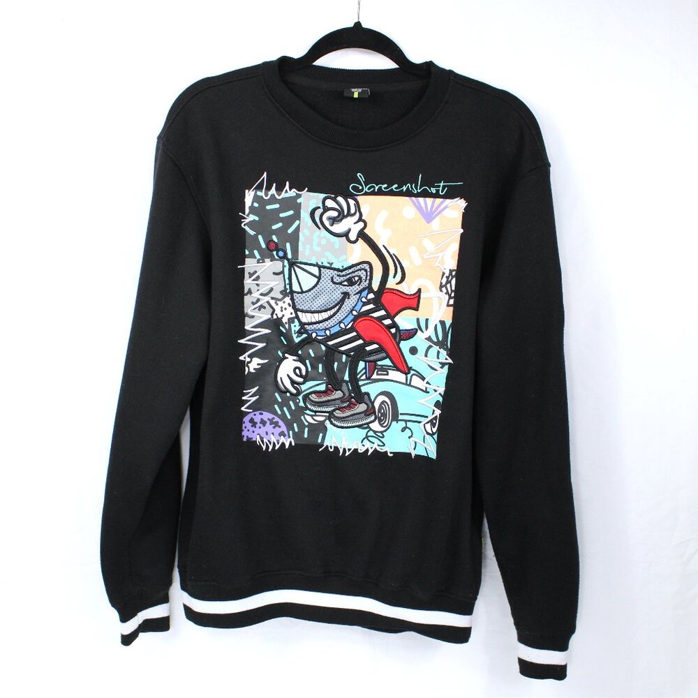 Urban NYC Screenshot Hip Hop Fleece Pullover Black Applique Sweatshirt Size M